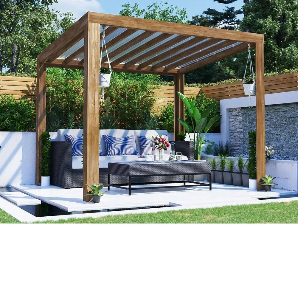 Dunster House Pergola with Roof 3m x 2.5m Pressure Treated Terracube in Brown 6