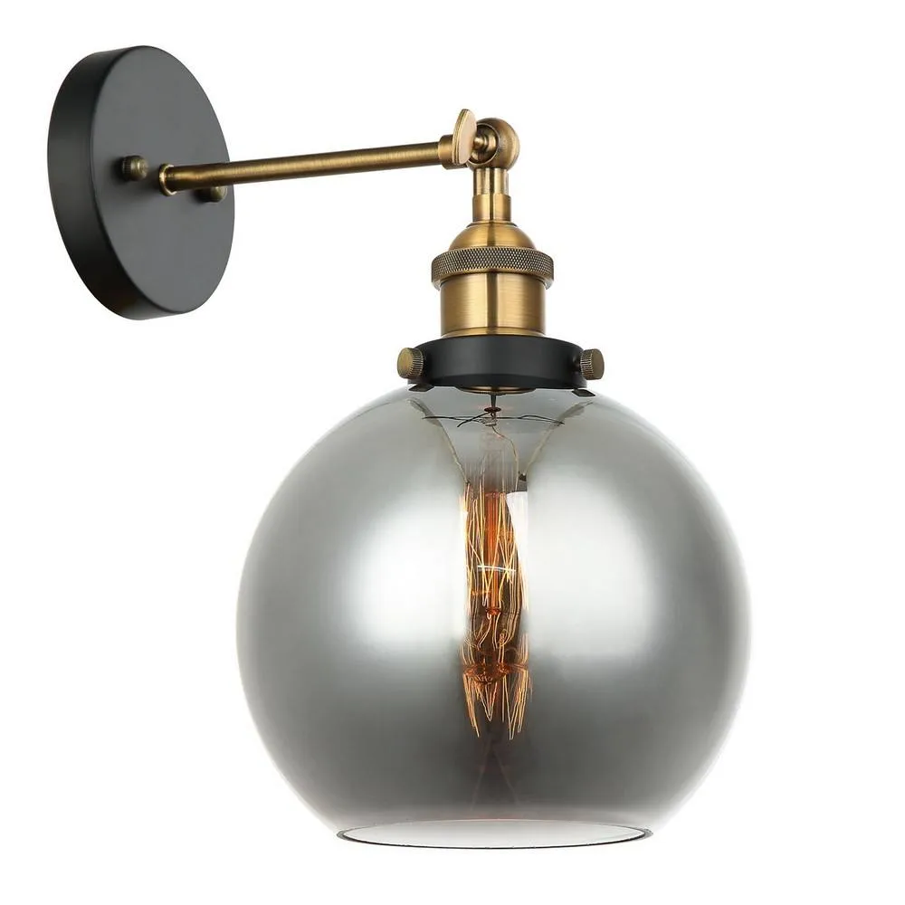 Netlighting Industrial & Retro Wall Lamp Black Gold Smoky Shade E27 Dimmable