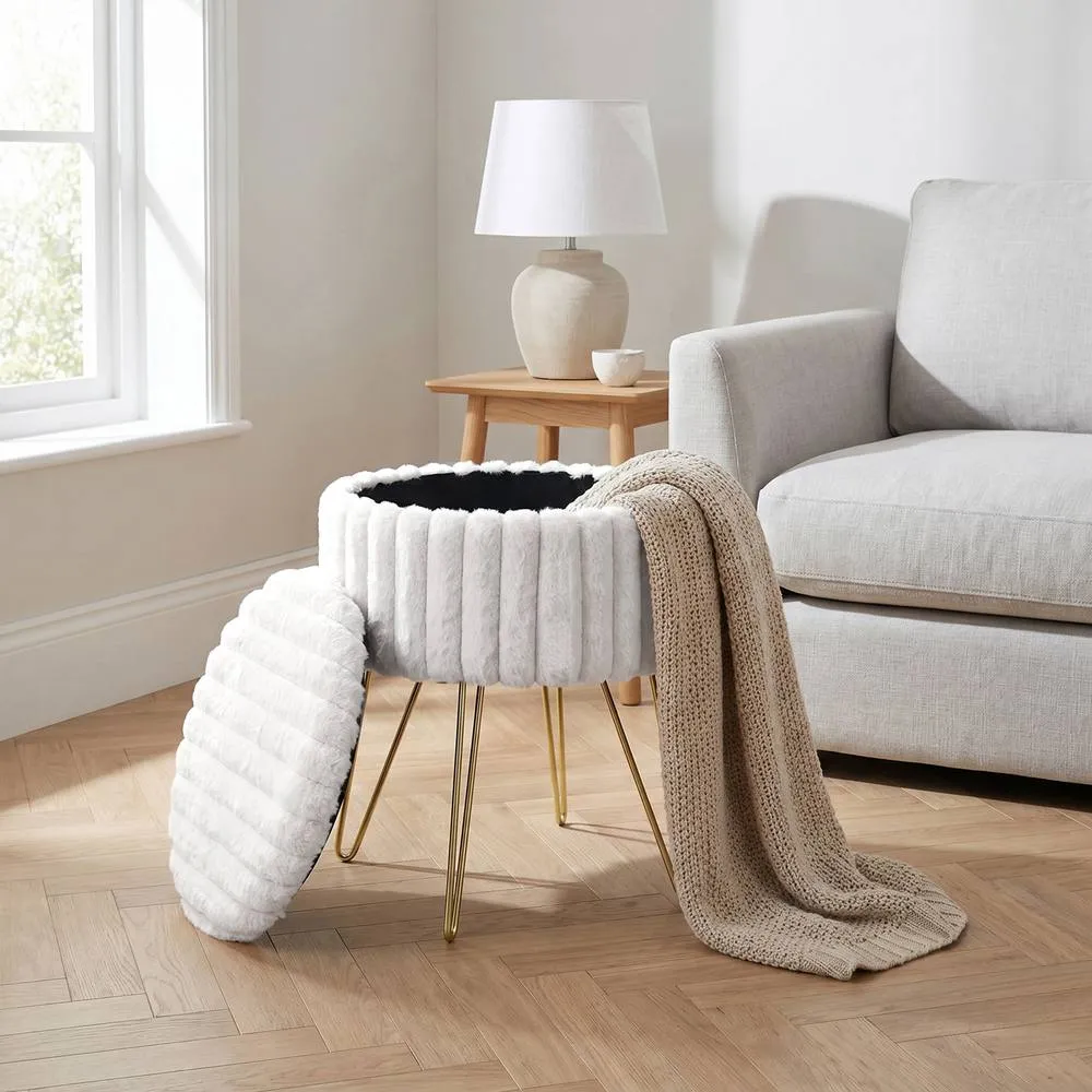 GAVENO CAVAILIA Ribbed Hairpin Storage Stool in White 5