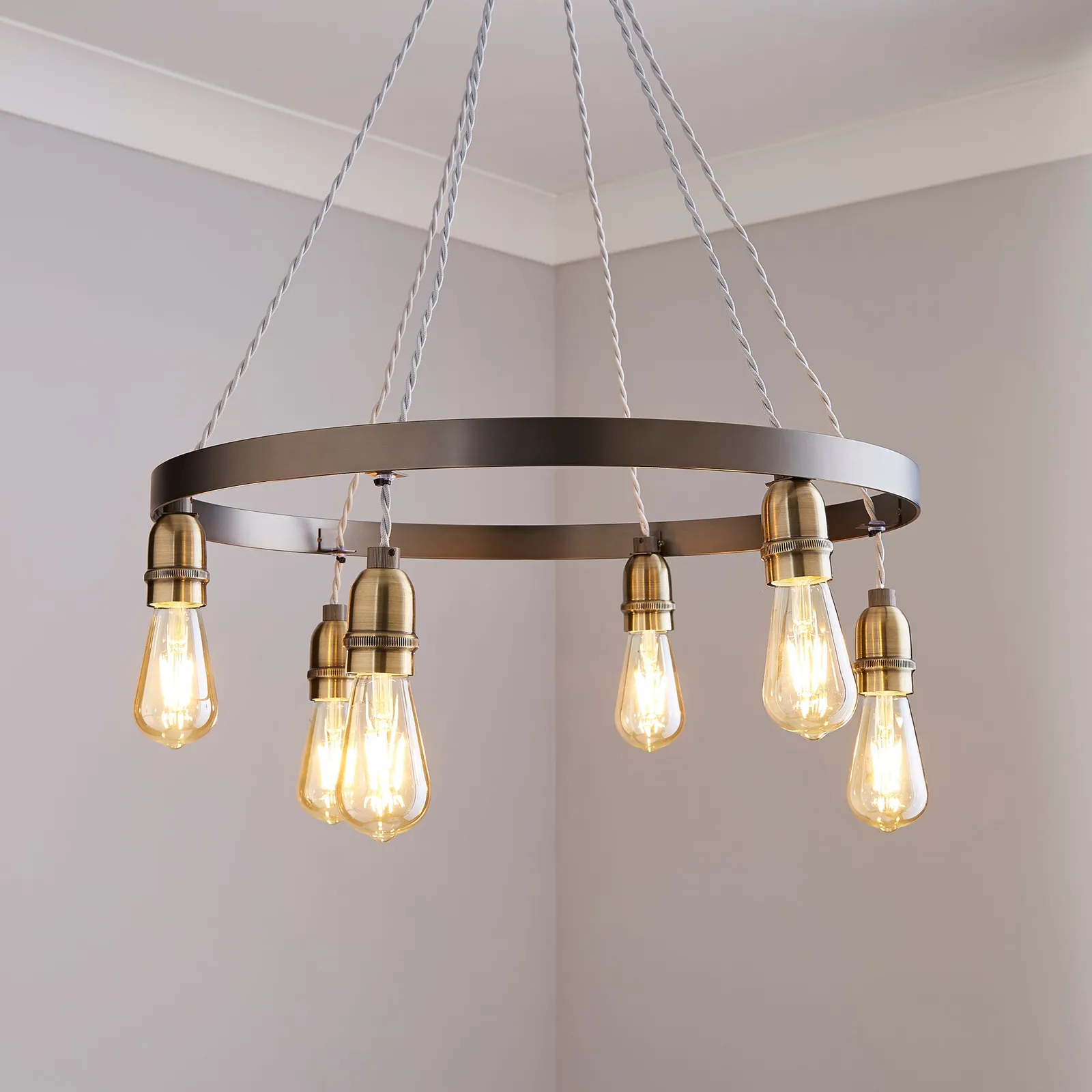 Marsden Industrial 6 Light Hoop Antique Brass Ceiling Fitting Bronze