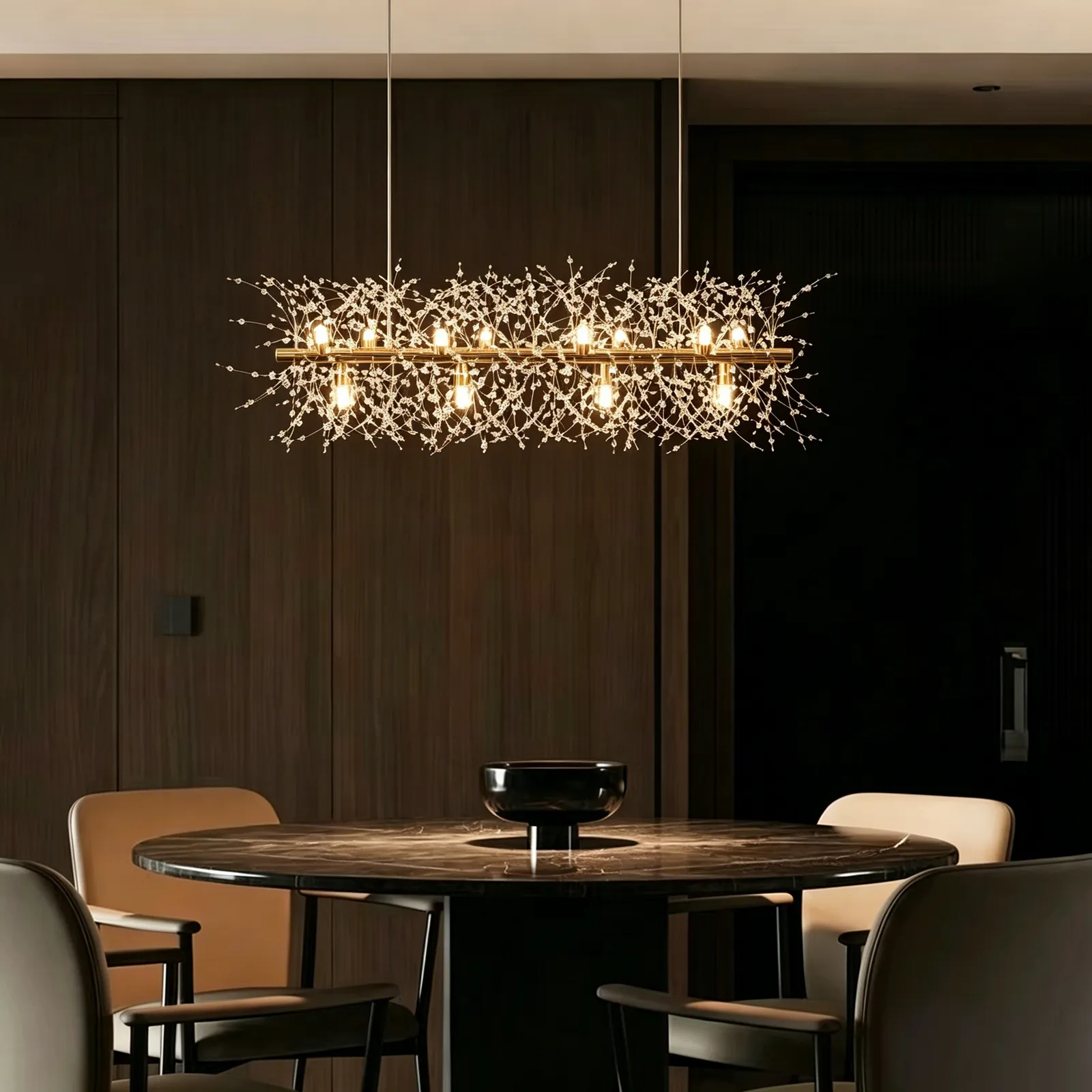 Mid-Century Modern 12-Light Crystal Firework Sputnik Kitchen Island Lighting in Gold