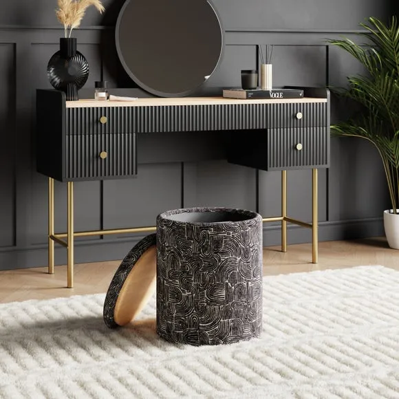 Tray Table Monochrome Swirl Storage Footstool 2