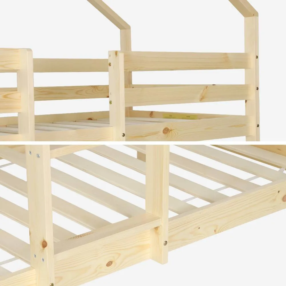 sweeek Children's bunk bed cabin natural pine 90 x 190 cm in Beige 5