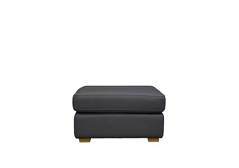Seattle Leather Storage Footstool with Wooden Feet - Cambridge Petrol Blue Ok