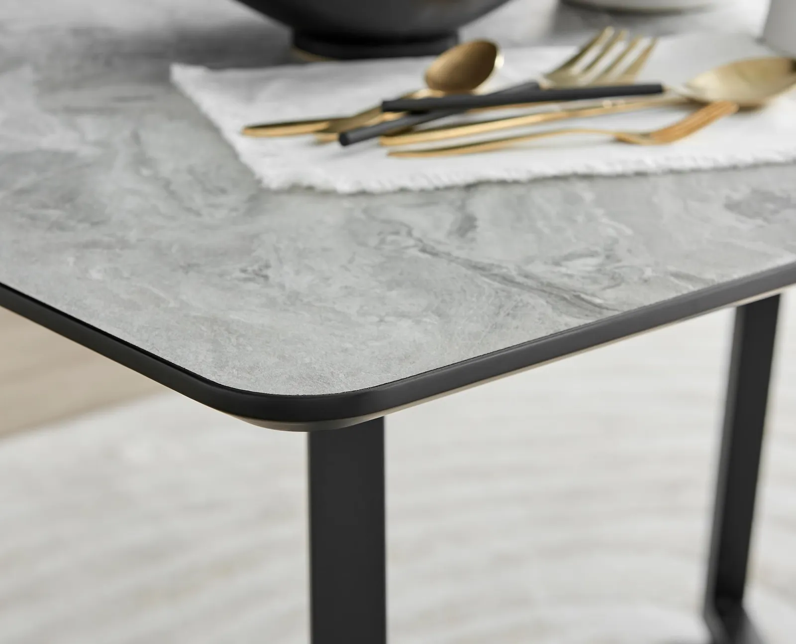 FurnitureboxUK Carson White Marble Effect Dining Table & 4 Pesaro Black Leg Chairs in Navy 5