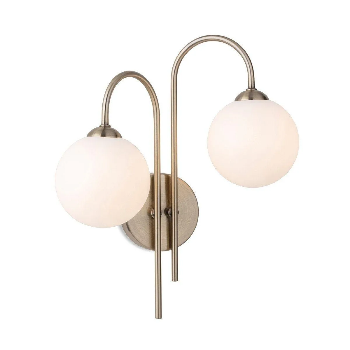 Netlighting Lyndon 2 Light Globe Wall Antique Brass with Opal White Glass in Gold