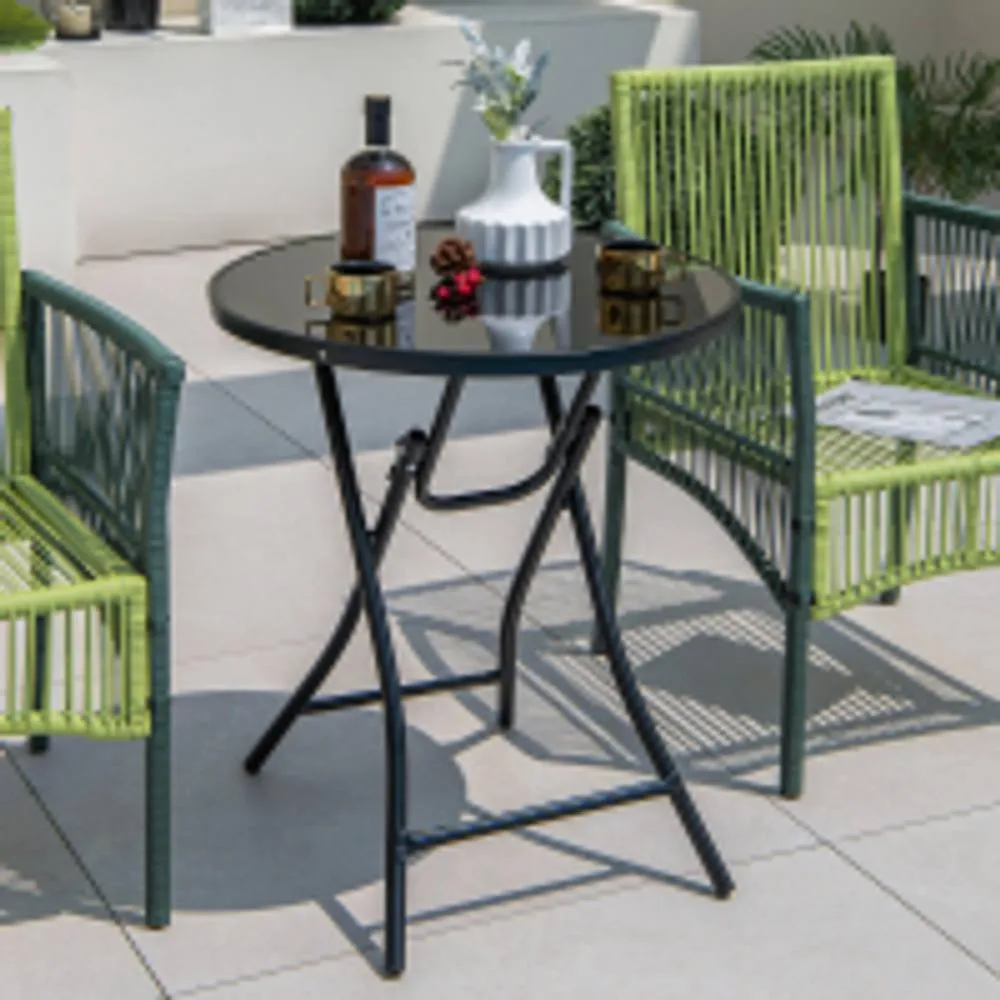Costway Folding Round Patio Bistro Table Tempered Glass Tabletop Outdoor Cocktail Table in Black 5