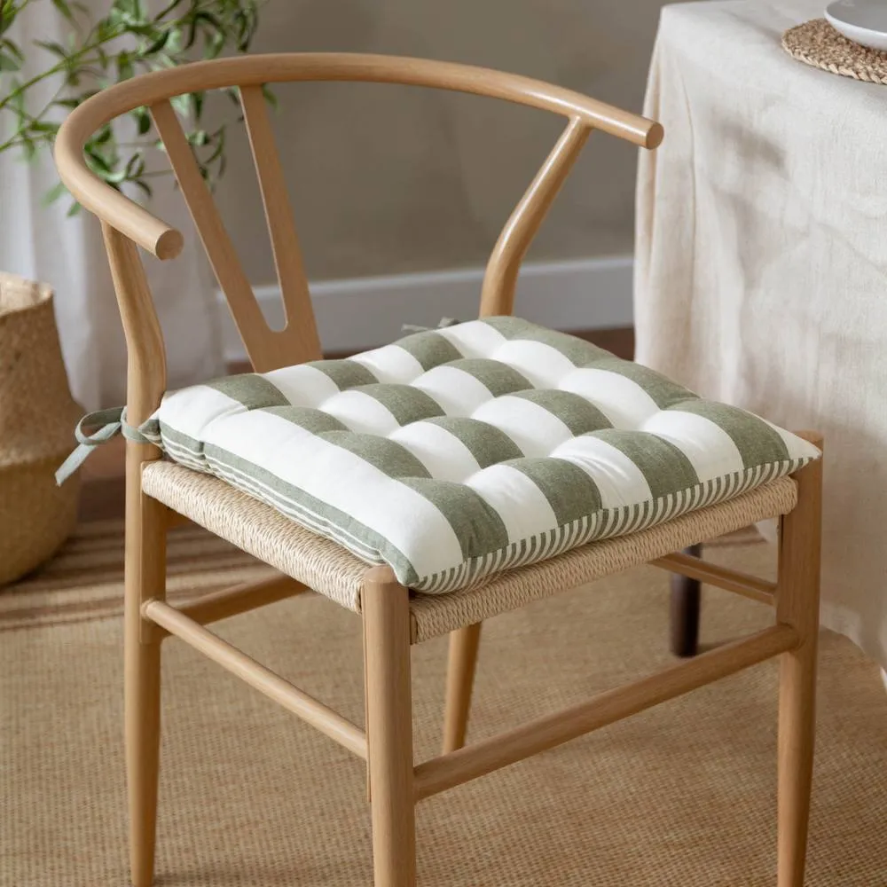 Yard Hayle Striped 100% Cotton Seat Pads - 2 Pack in Dark Green 1
