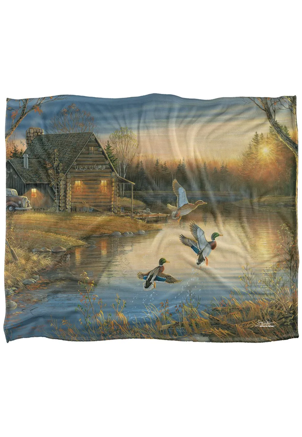 Wild Wings Ducks On The Lake Silky Touch Super Soft Throw Blanket 152 X 127 cm in White