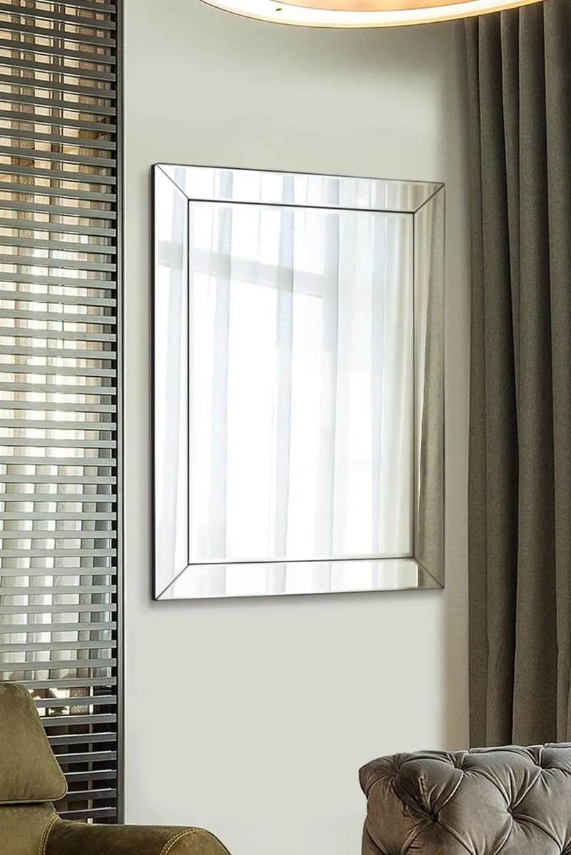 MirrorOutlet Horsley All Glass Modern Wall Mirror 110 x 77 CM in Silver 2