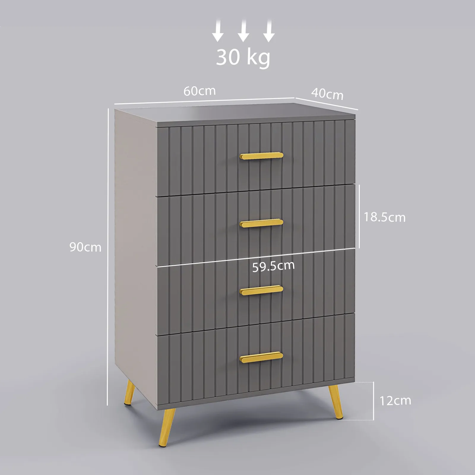 HOMCOM Bedroom Chest of Drawers, Modern Drawer Dresser, Storage Drawer Unit with Aluminium Legs in Dark Grey 3