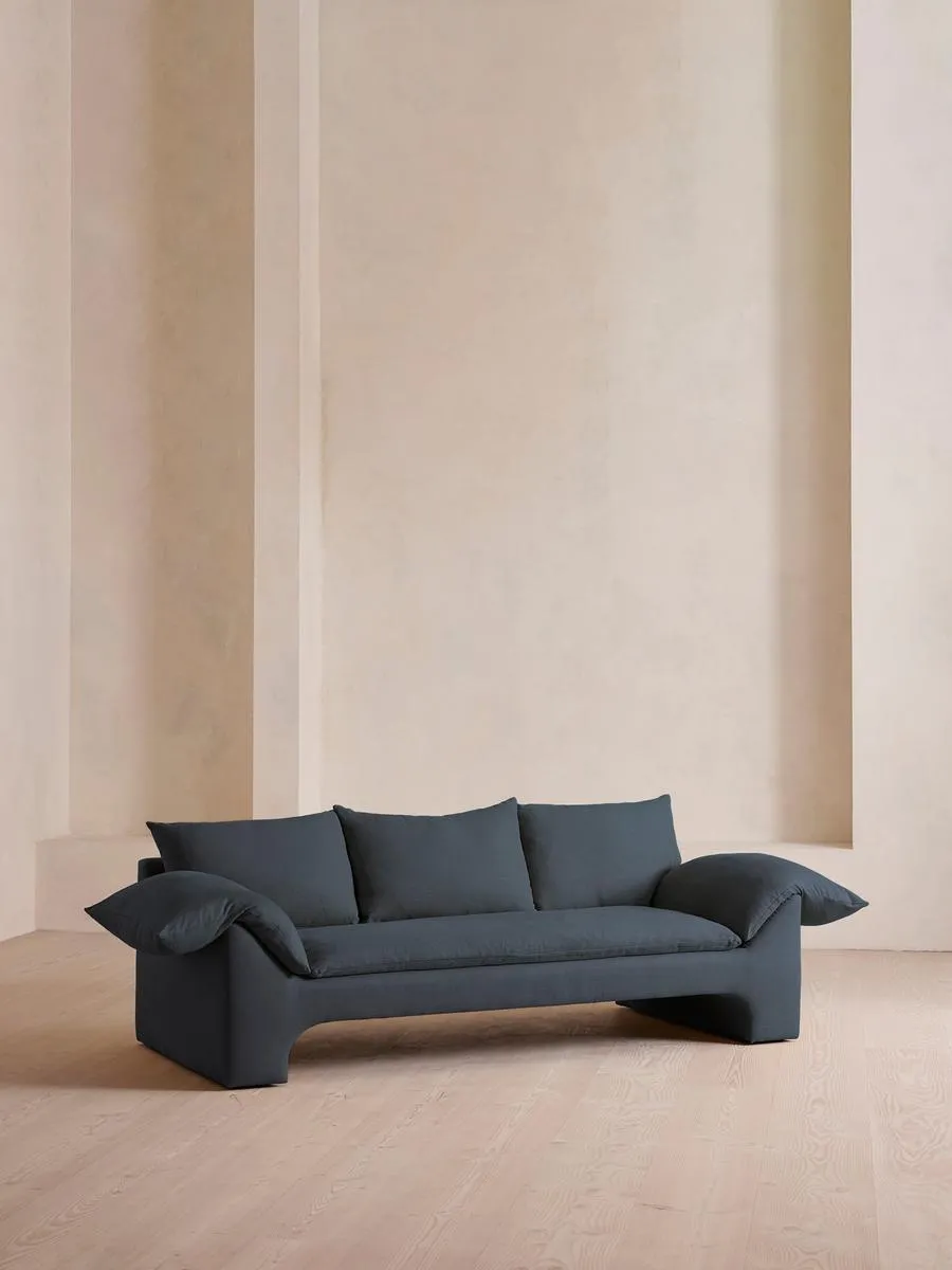 Wyatt Three Seater Sofa, Linen, Prussian Blue