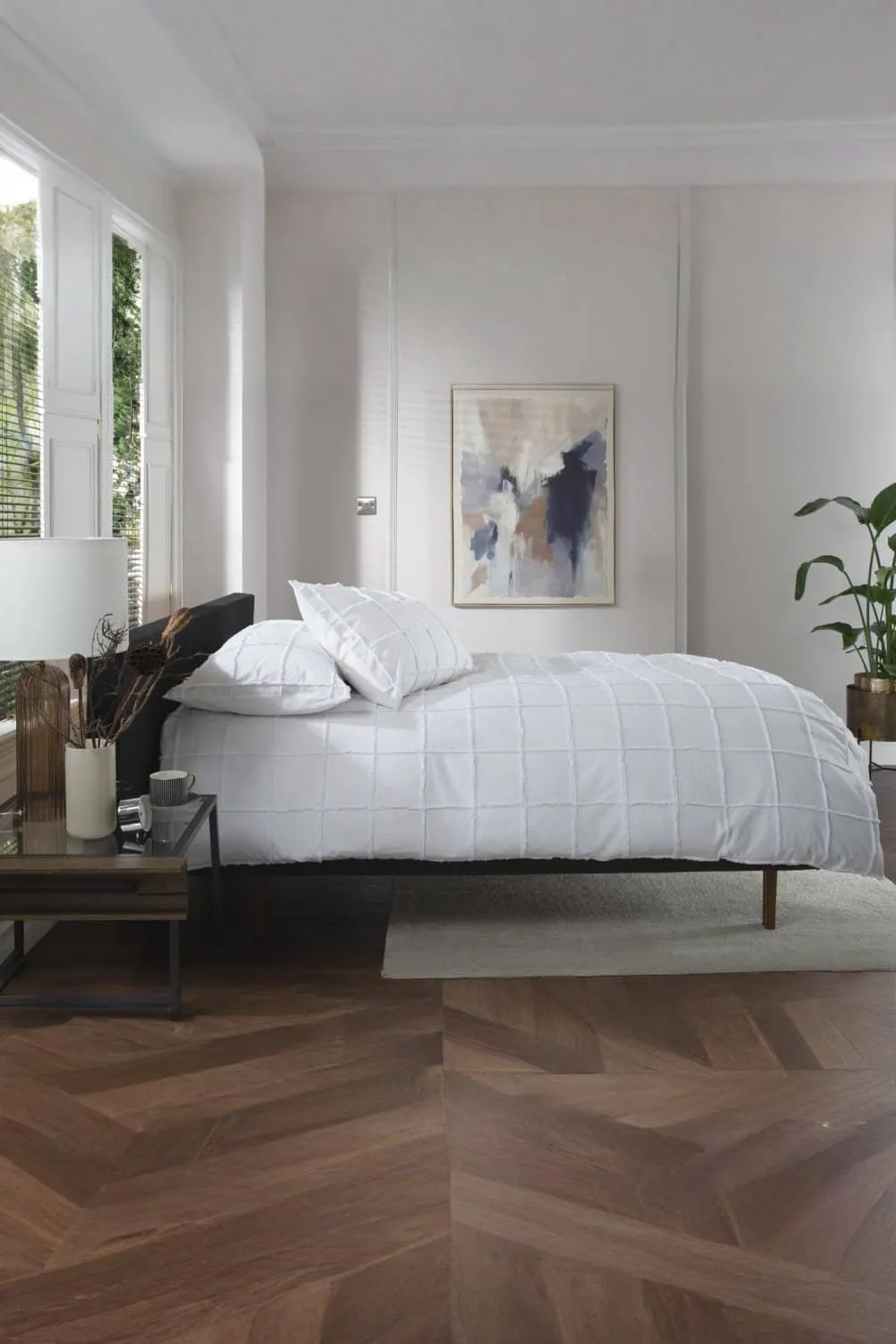 The Lyndon Company Square Up Grid 100% Cotton Tufted Supersoft Duvet Cover Set | Deyongs 1846 in White 3