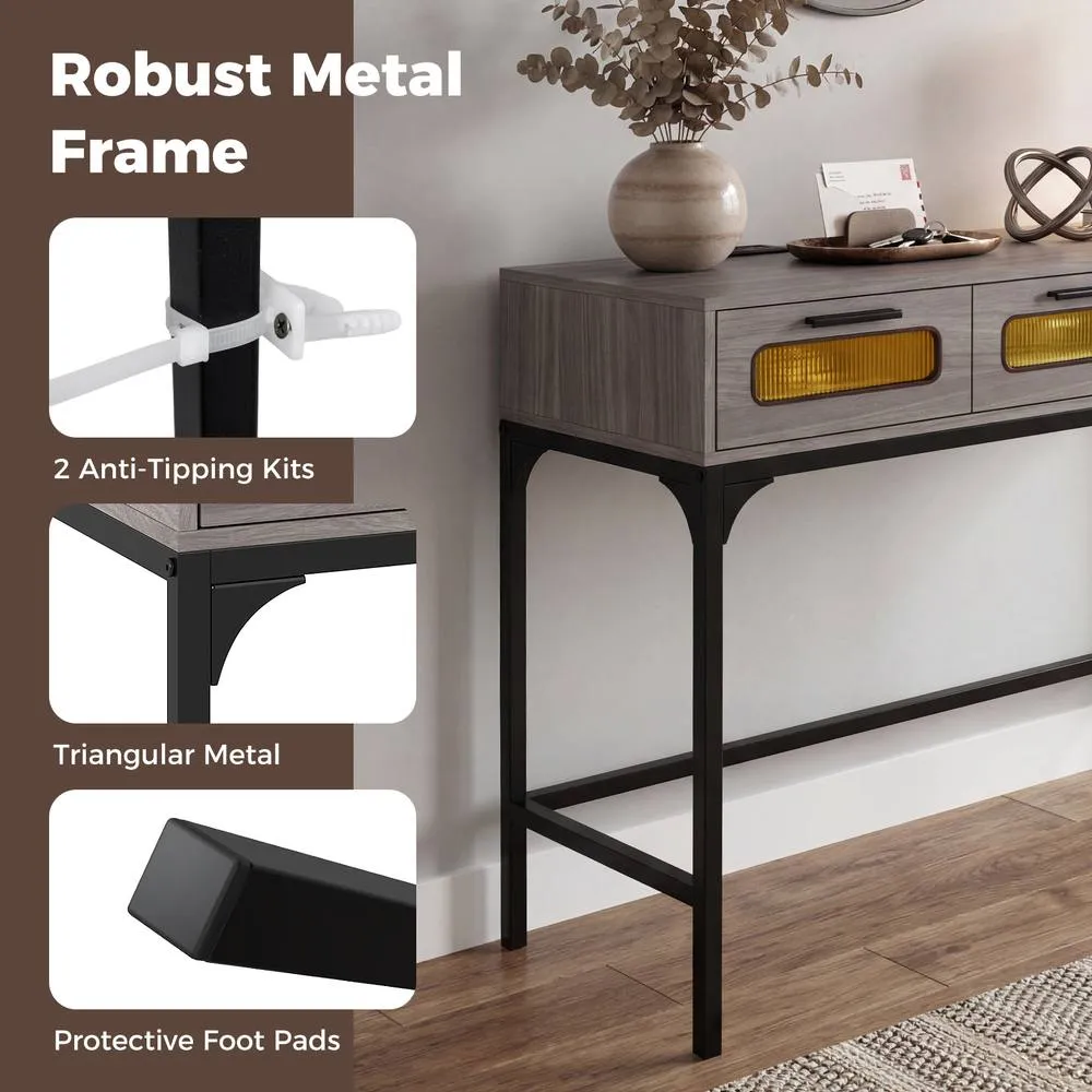 Costway Console Table with LED Lights & Charging Station in Grey 5