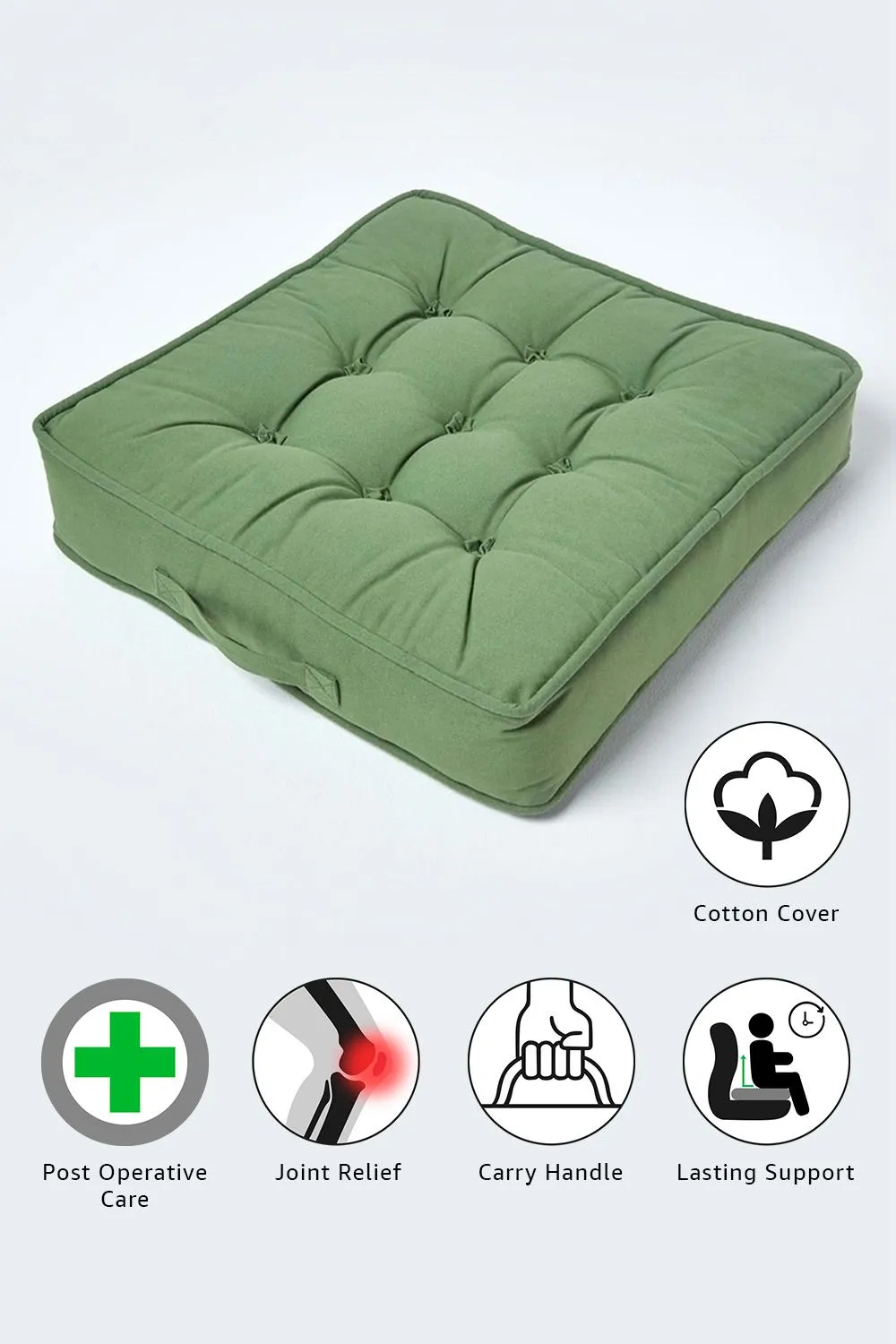 Homescapes Cotton Armchair Booster Cushion in Dark Green 2