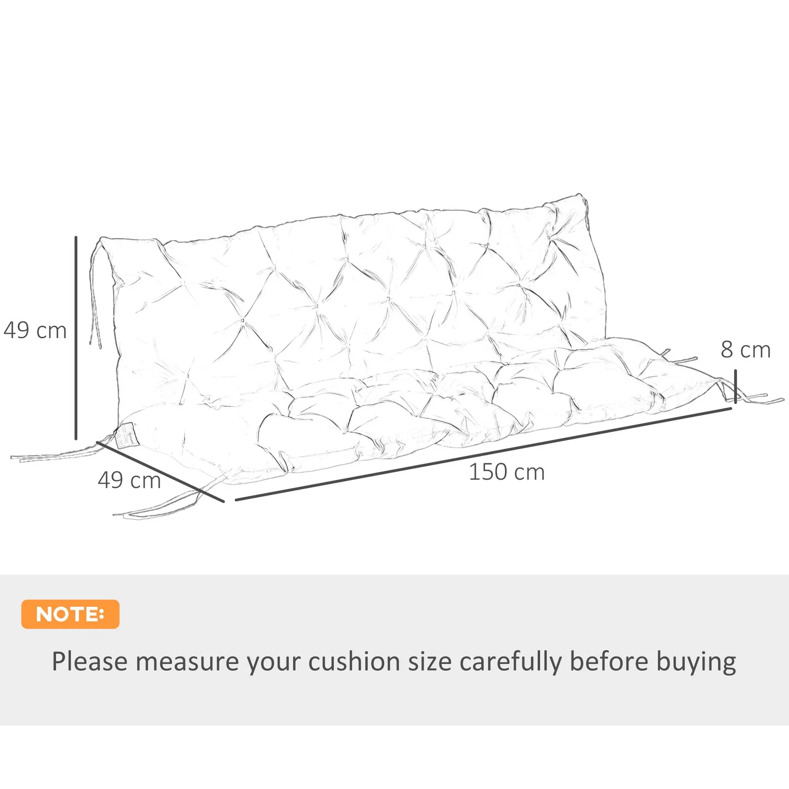 OUTSUNNY Garden Bench Cushion Outdoor Seat Pad with Ties in Dark Grey 3
