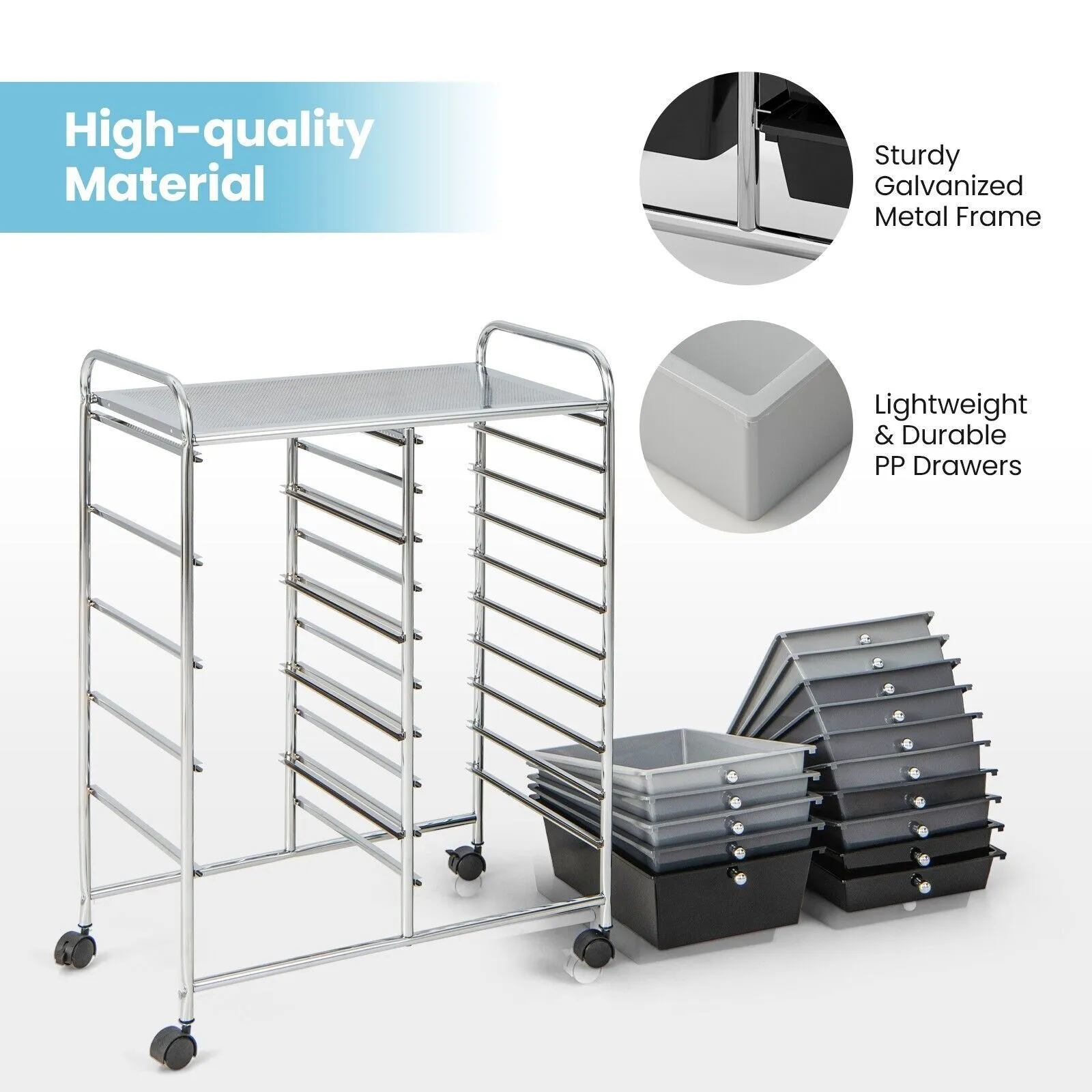Costway 15 Drawer Rolling Storage Cart Tools Scrapbook Paper Organizer Lightweight in Grey 5