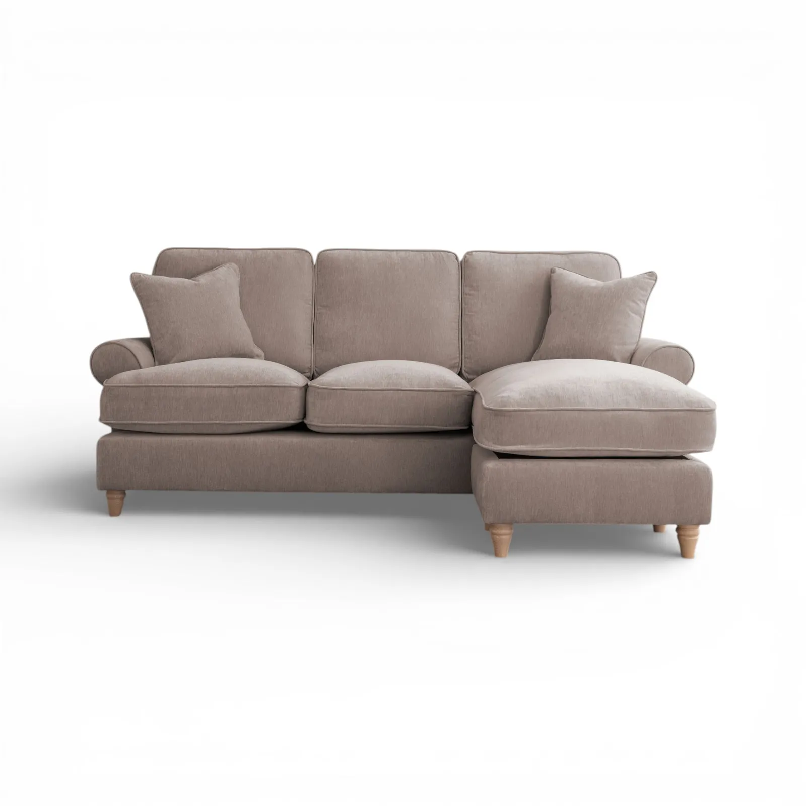 The Great Sofa Company Ezra Right Hand Velvet Chaise Sofa - Scroll Arm in Taupe 2