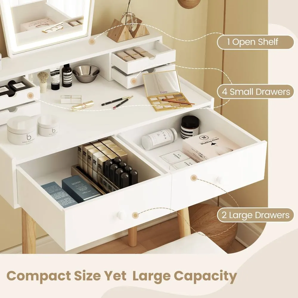 Costway Vanity Dressing Table & Chair Set Set w/Mirror & Lights-White in White 3