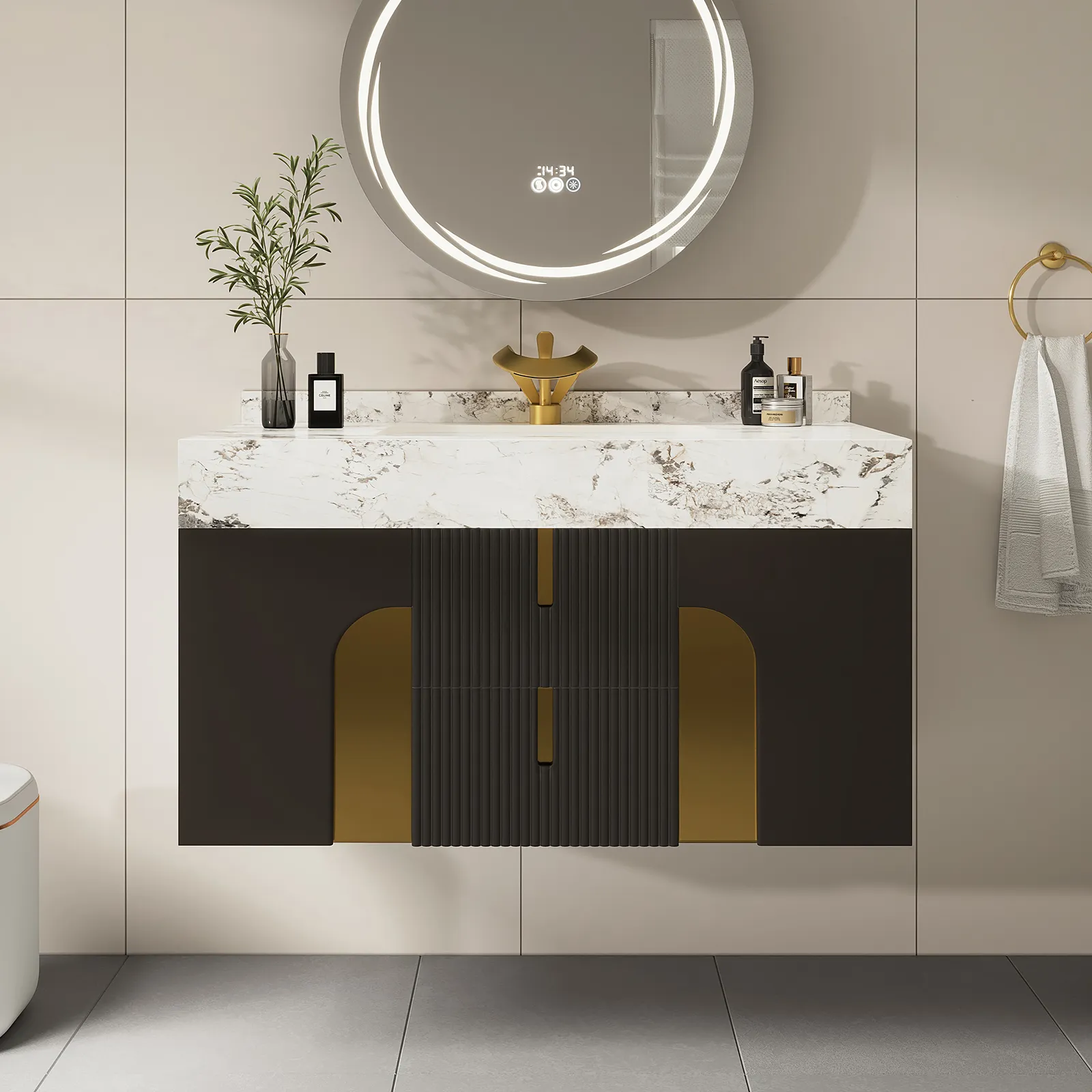 Artis 90 cm Floating Single Bathroom Vanity with Sink, Sintered Stone Top, Ample Storage