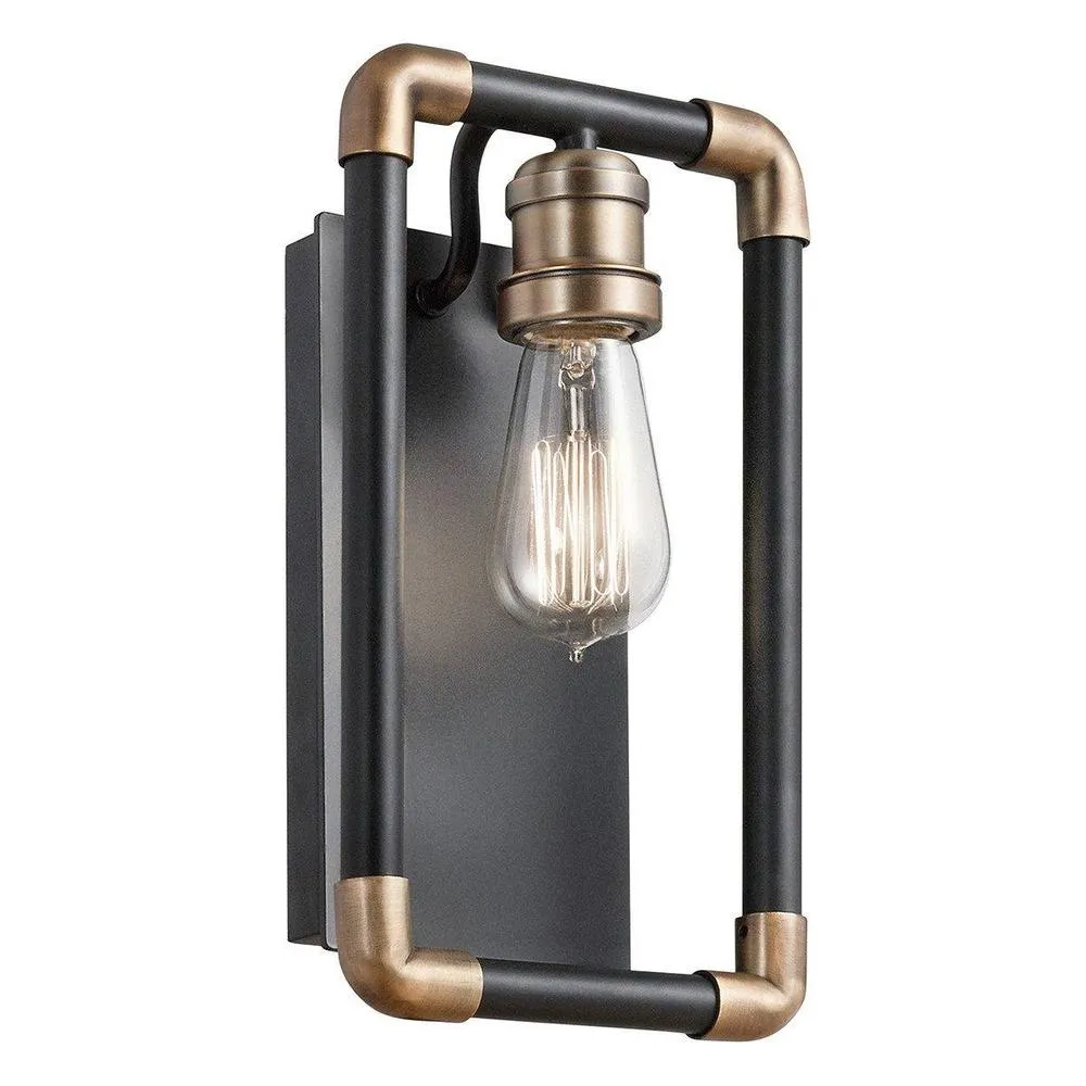 Netlighting Imahn 1 Light Indoor Wall Light Black Natural Brass E27 in Yellow