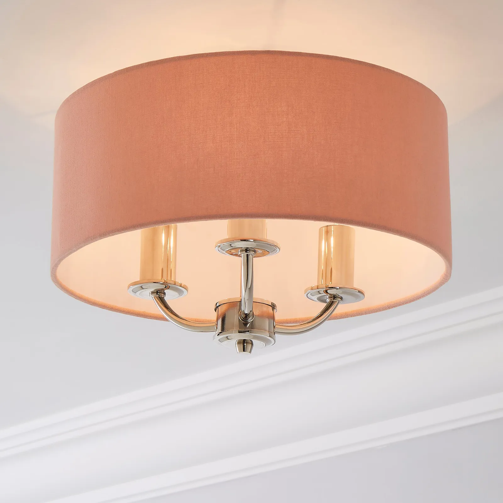 Preston Antique Brass Blush Pink Flush Ceiling Fitting Blush