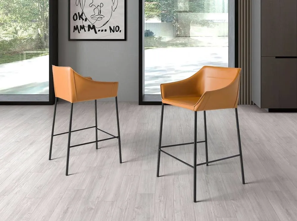 Angel Cerda Kitchen Stool, Brown Leatherette, Matte Black Legs in Tan 3