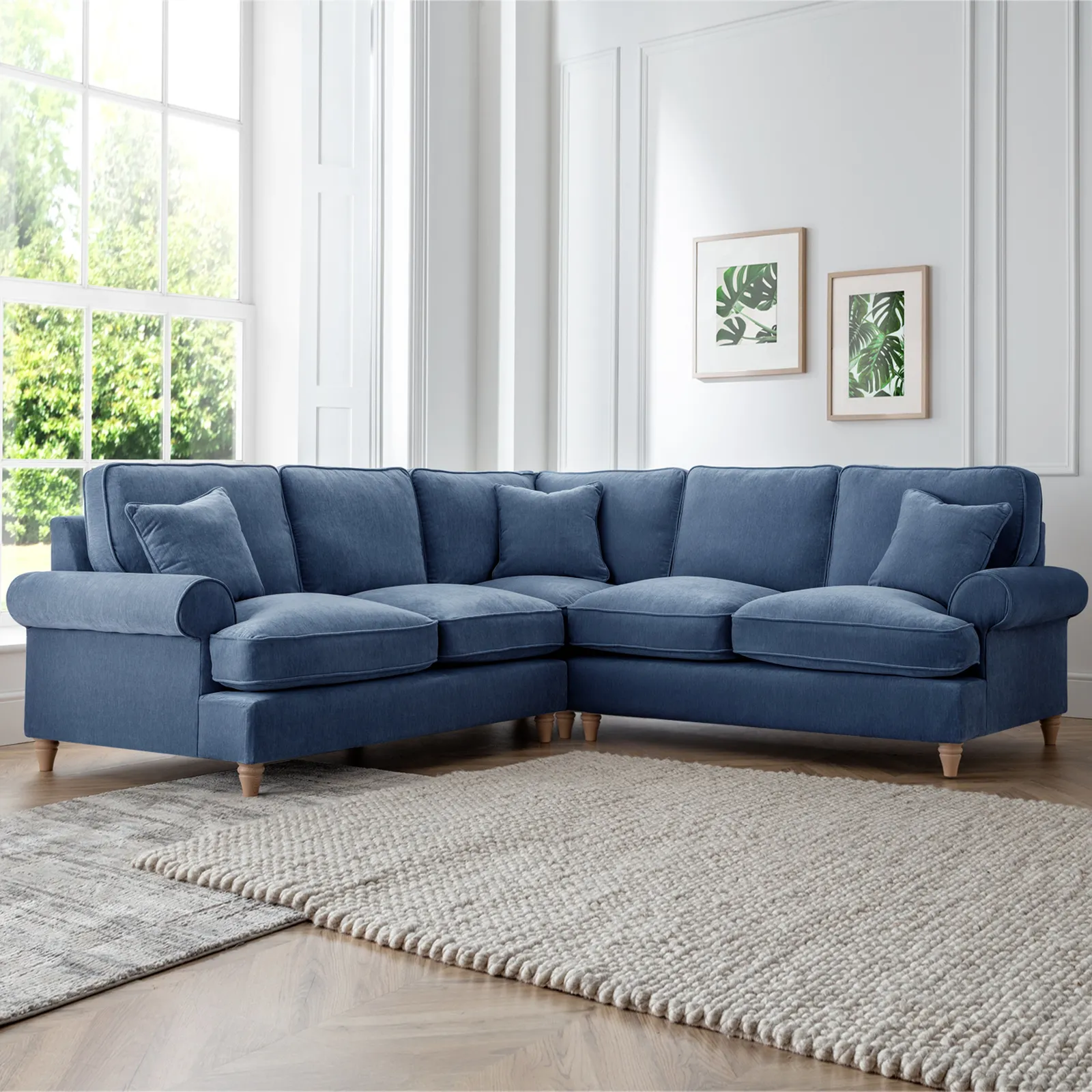 The Great Sofa Company Ezra Large Textured Velvet Corner Sofa - Scroll Arm in Navy 1