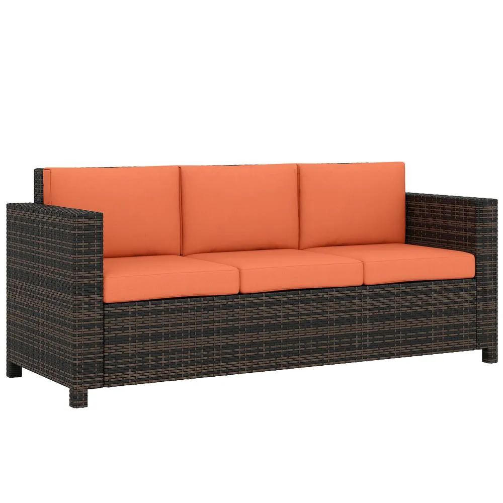 OUTSUNNY Rattan Wicker 3-seater Sofa Chair Patio Furniture in Orange 2