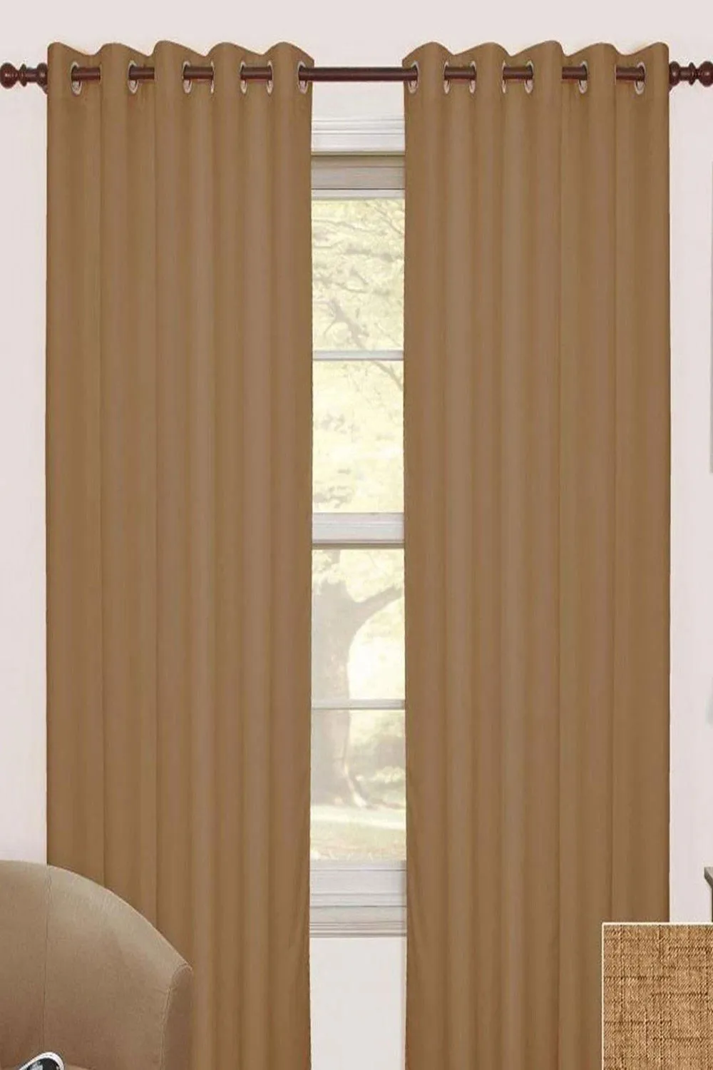 Homescapes Thermal Blackout Eyelet Curtain Pair in Beige 1