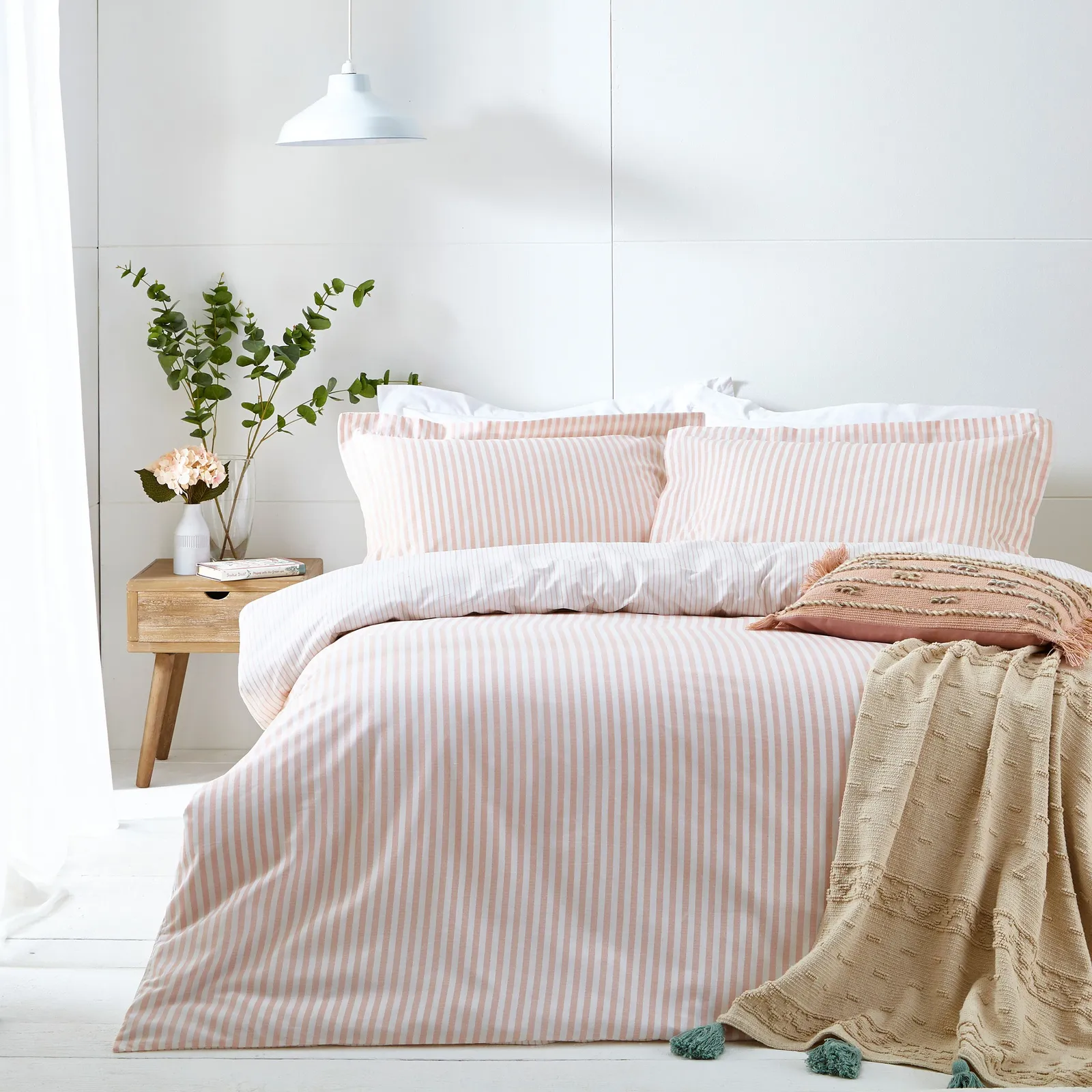 Yard Hebden Striped 100% Cotton Duvet Cover Set in Dusty Pink 1