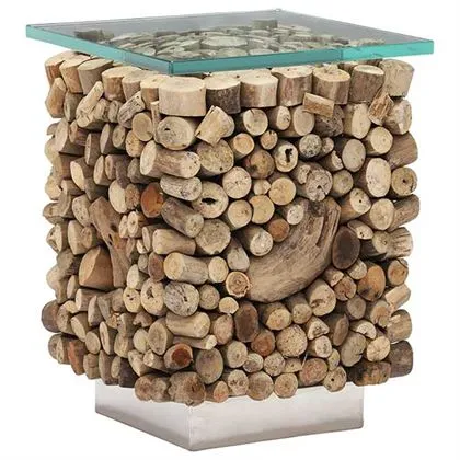 Caspian Solace Natural Driftwood and Glass Sidetable