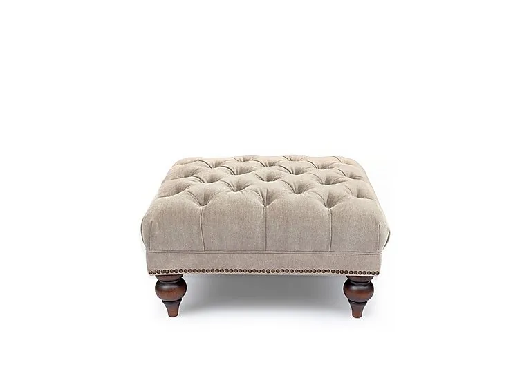 Shackleton Fabric Square Footstool with Turned Feet - Barley