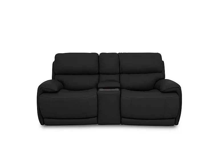 Link Leather 2 Seater Power Recliner Sofa with Power Headrests and Cupholders - Classic Black