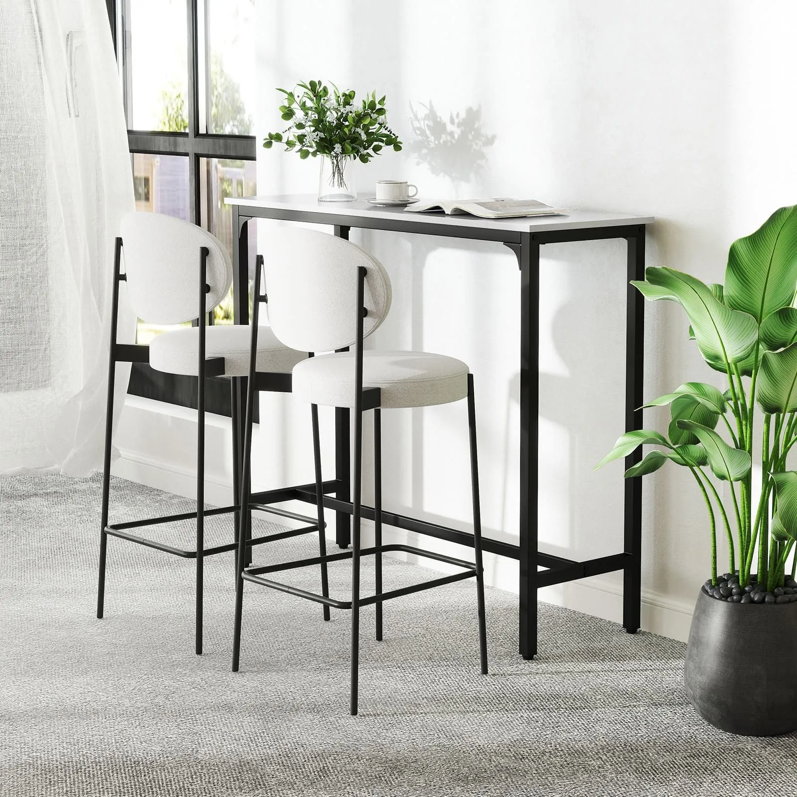 Costway 120cm Bar Table Counter Height Table with Footrest in White 6