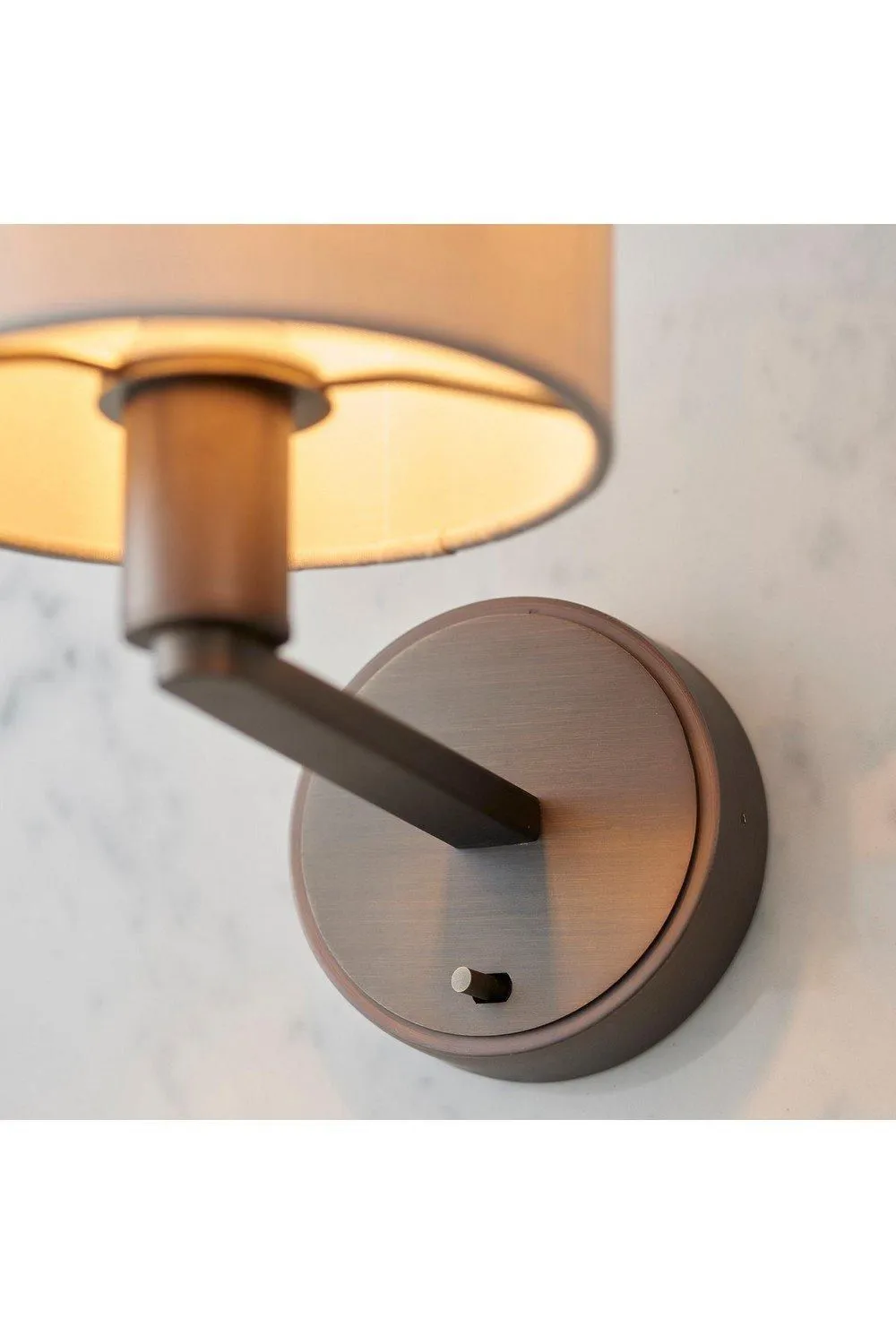 Netlighting Daley Wall Lamp Antique Bronze Plate Marble Fabric Round Shade With Usb Socket in Brown 4