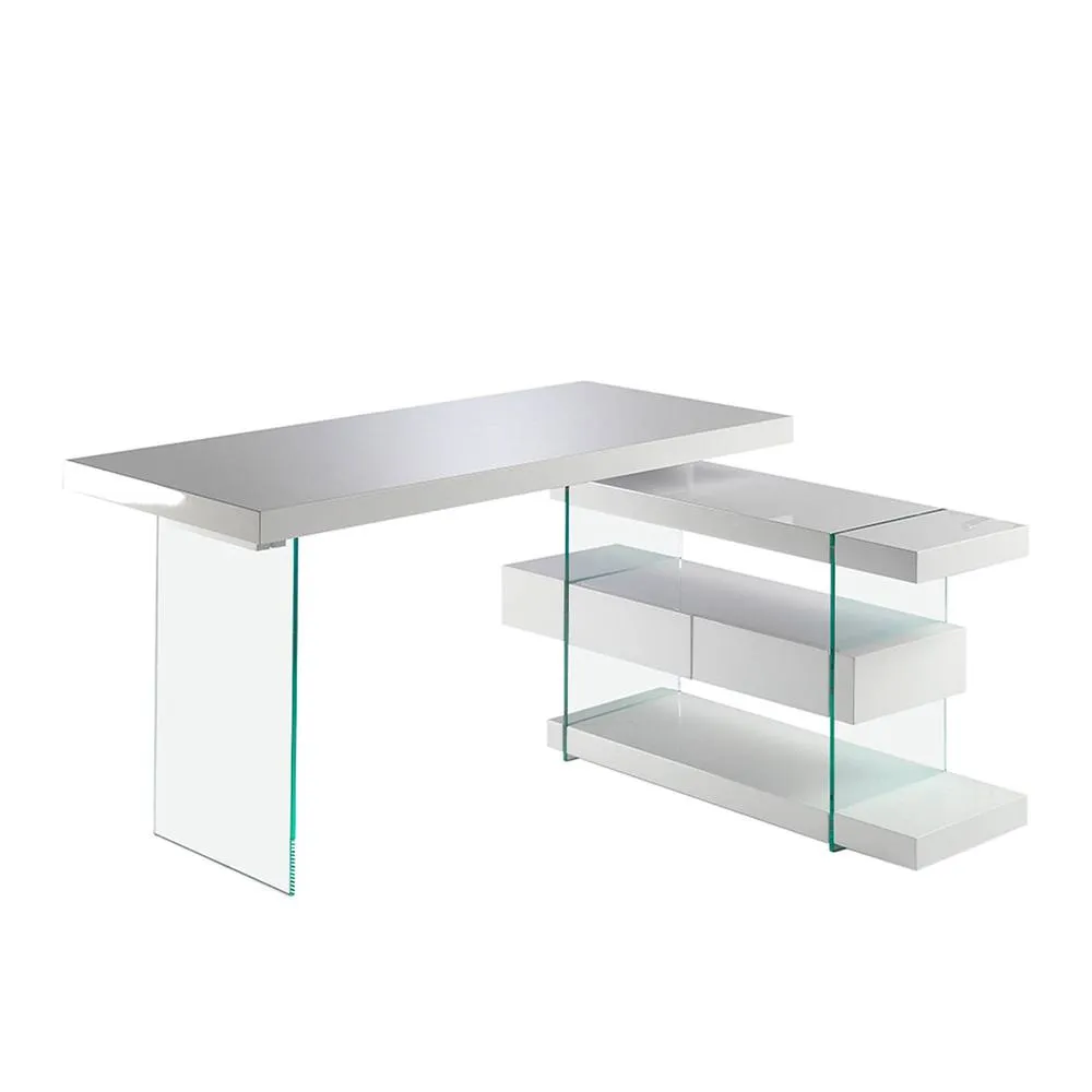 Angel Cerda White MDF Desk with Tempered Glass Legs & 2 Drawers