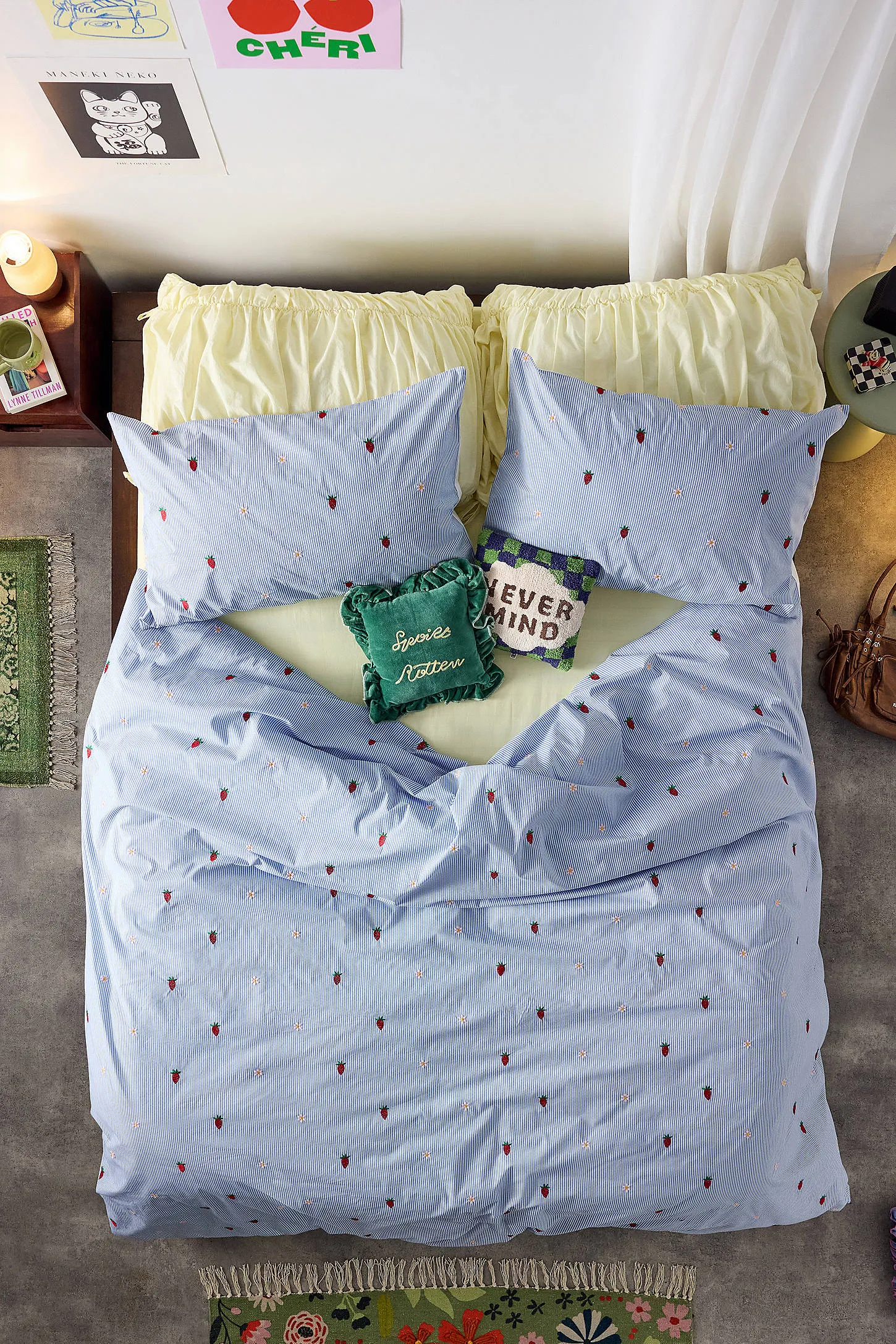 Blue Stripe Embroidered Duvet Set - Blue