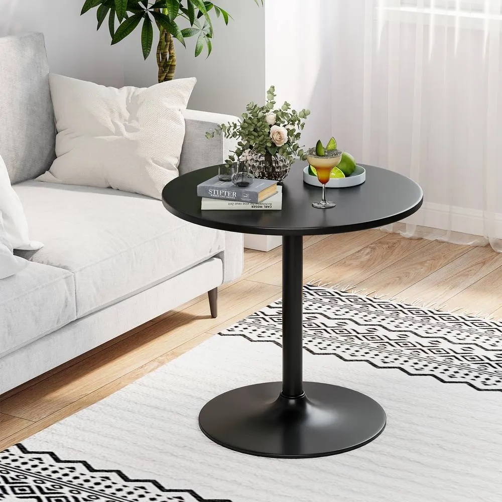 Costway 60cm Round Bar Table Adjustable Height Pub Table w/ Metal Base in Black