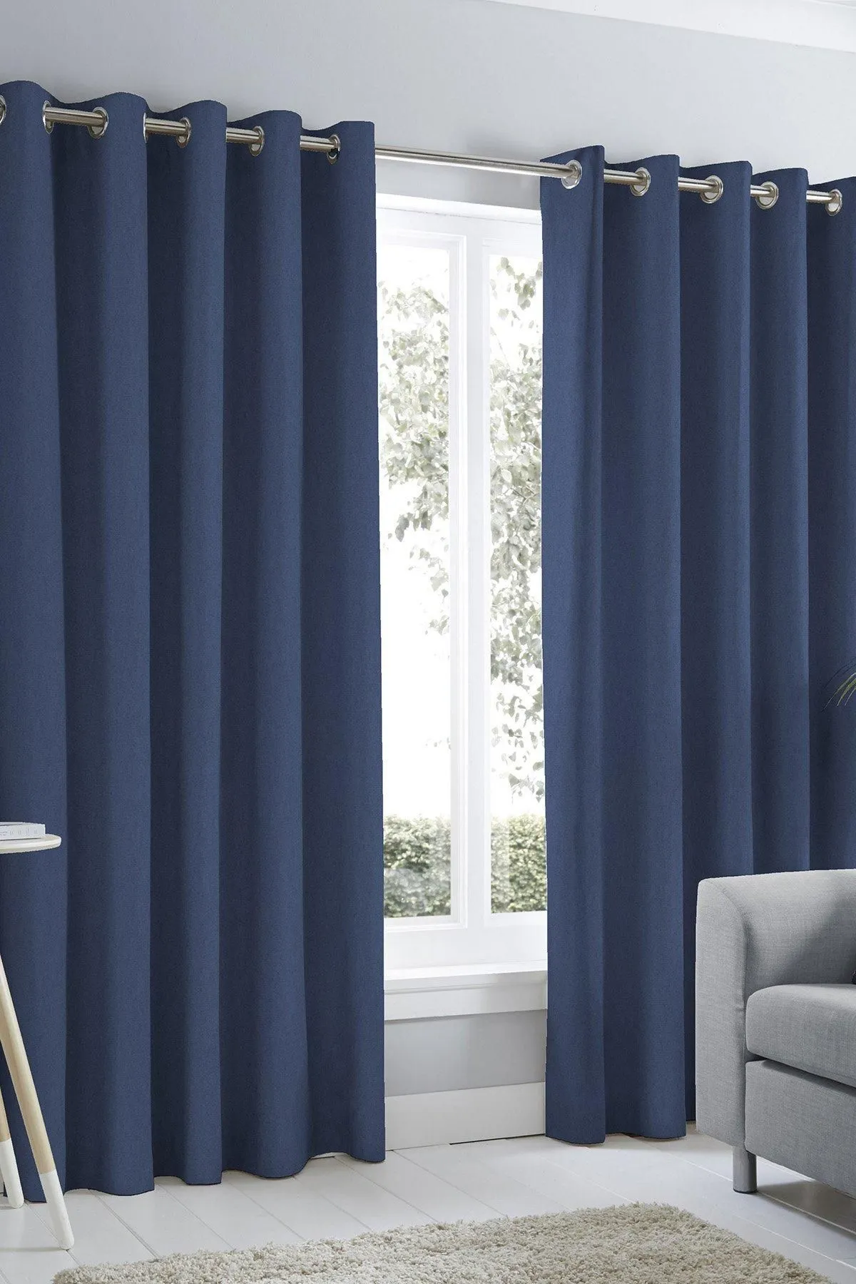 Fusion 'Sorbonne' 100% Cotton Light Filtering Plain Dyed Eyelet Curtains in Navy