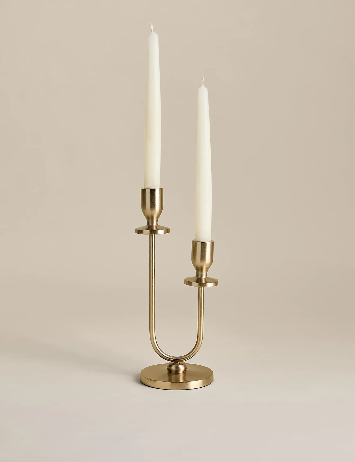 M&S Double Arm Metal Dinner Candle Holder Antique Brass