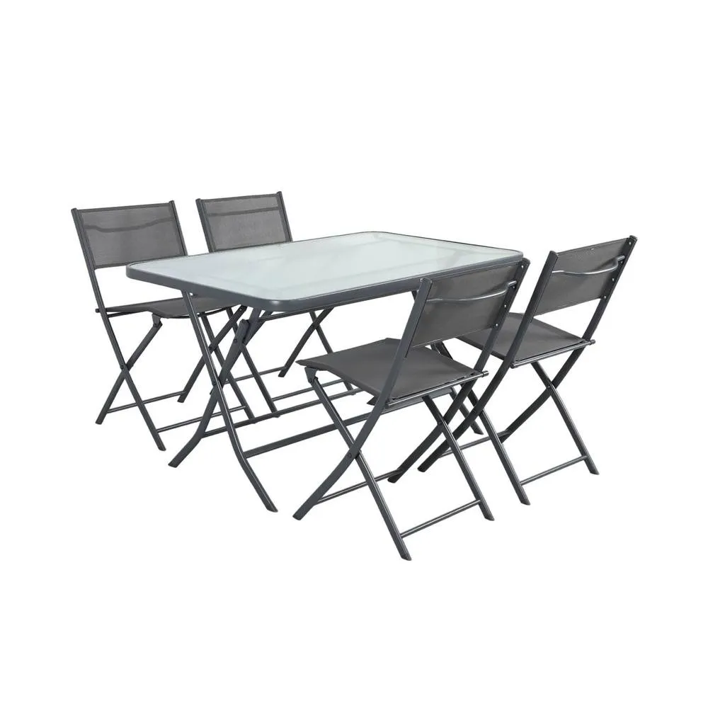 sweeek Folding steel garden table + 4 chairs in Dark Grey 2