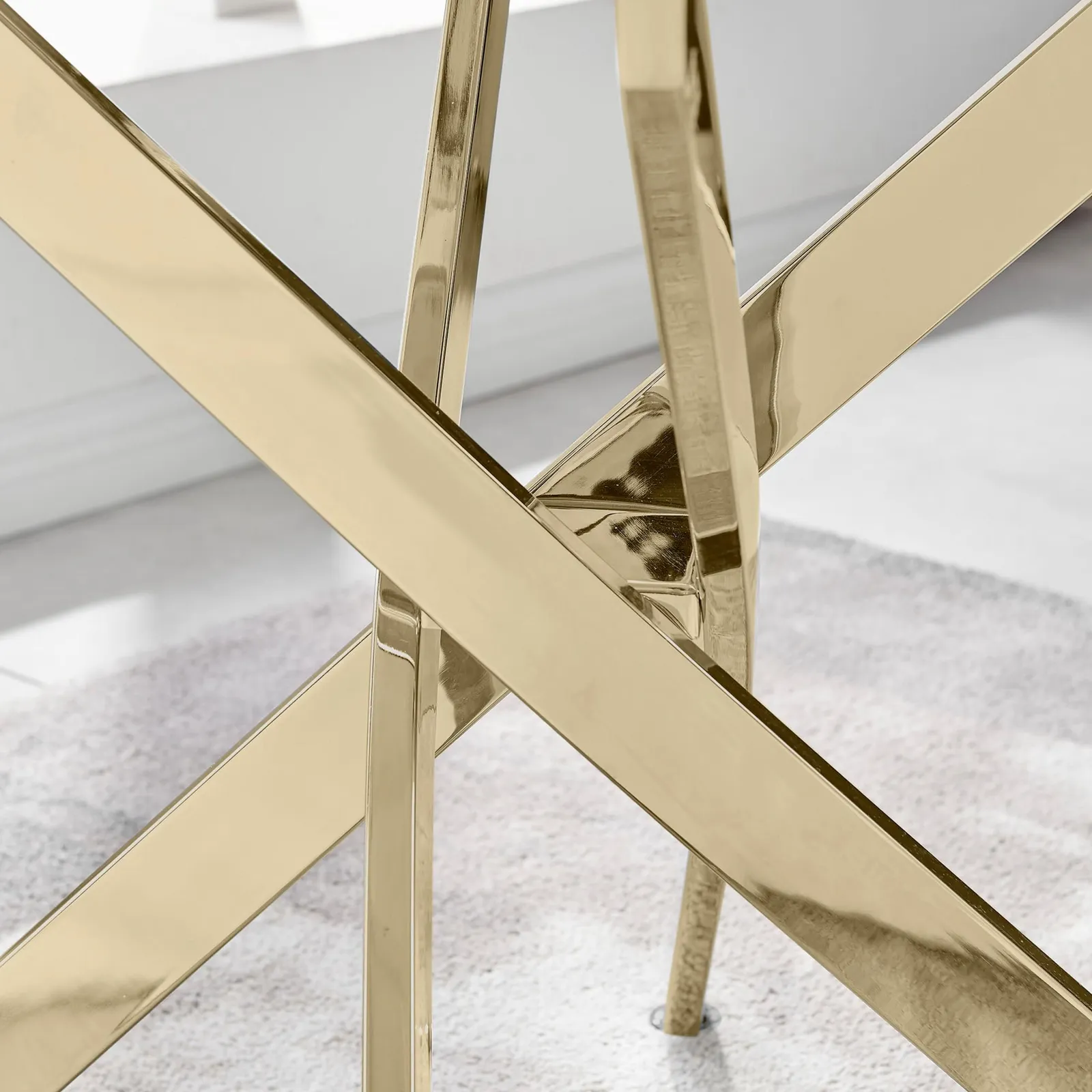 FurnitureboxUK Leonardo 150cm 6-Seater Glass & Chrome Metal Starburst Dining Table in Gold 4