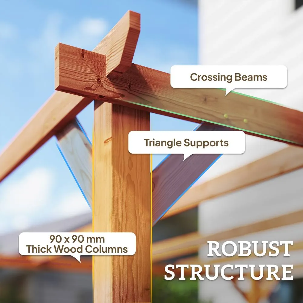 OUTSUNNY 3x3 m Garden Wooden Pergola Gazebo Grape Trellis, Maple Wood-effect in Natural 4