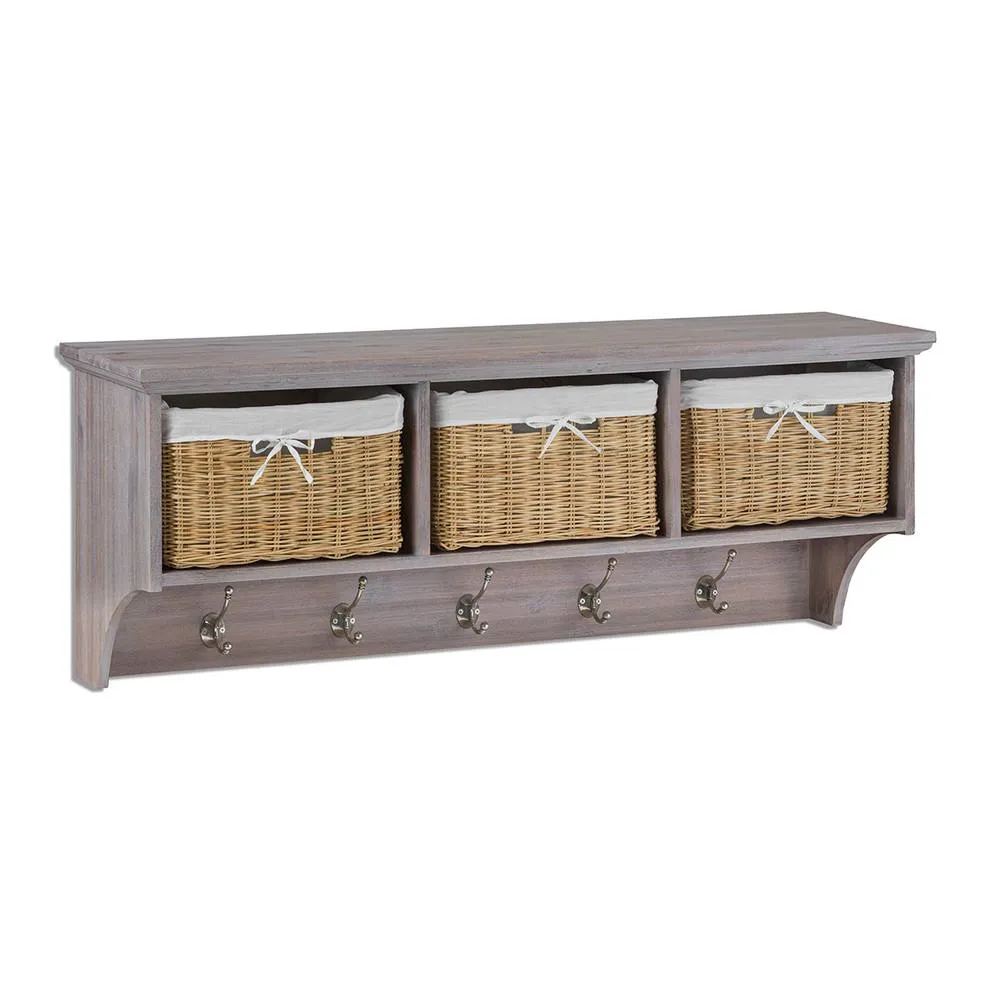 Statement Furniture Tetbury Acacia Wood Coat Rack / Shelf with Storage Baskets - Large in Brown