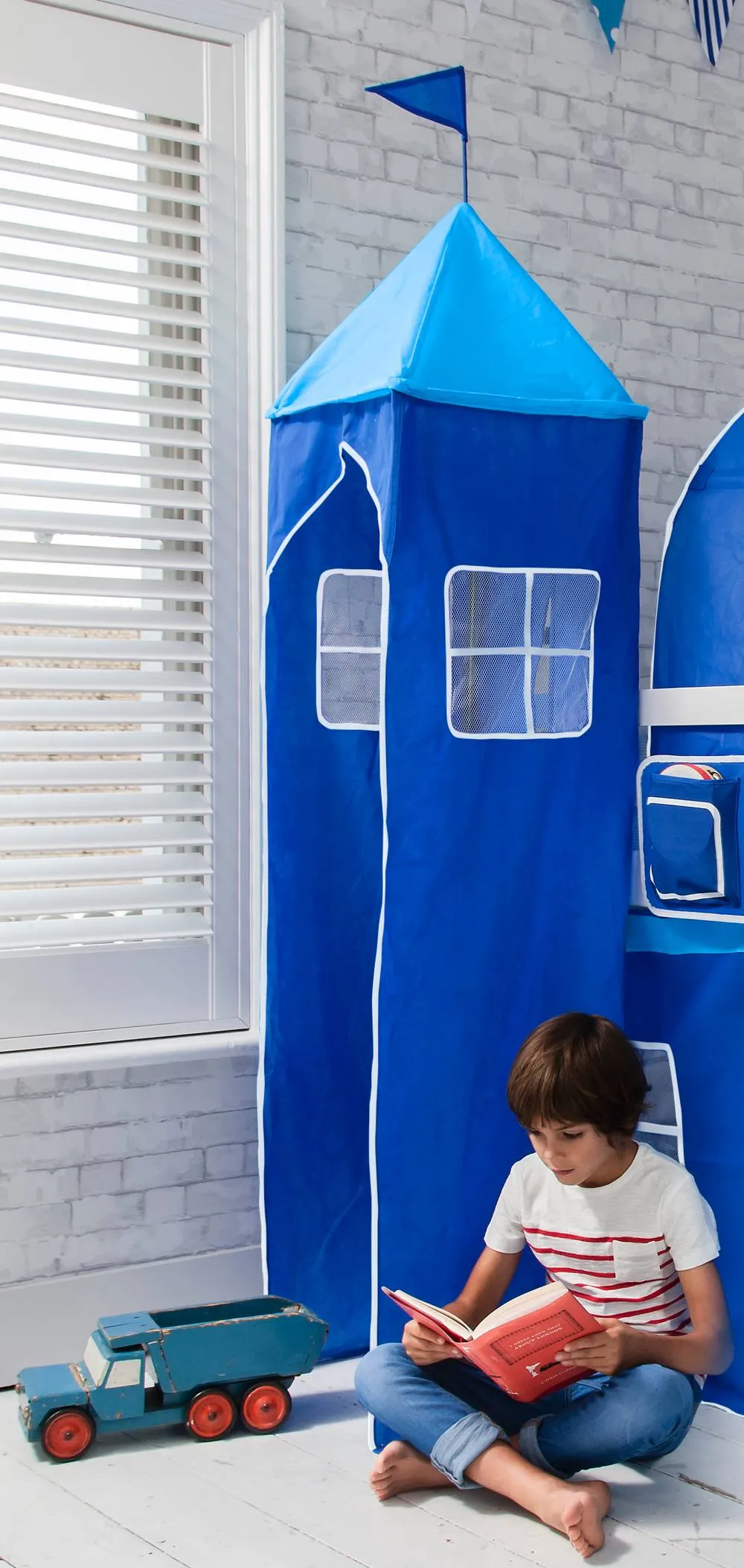 Nöa and Nani Moro Cabin Bed with Ladder and Blue Tent, Tower & Tunnel in White 3