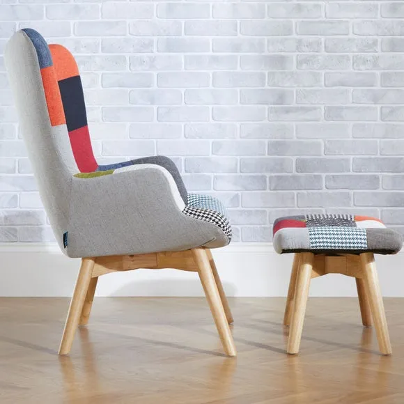 Sloane Patchwork Occasional Armchair with Footstool 2