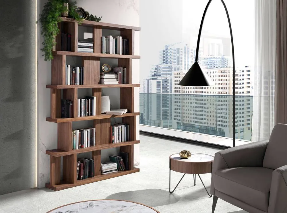 Angel Cerda Walnut Veneer Shelving Unit, Irregular Bookcase 3