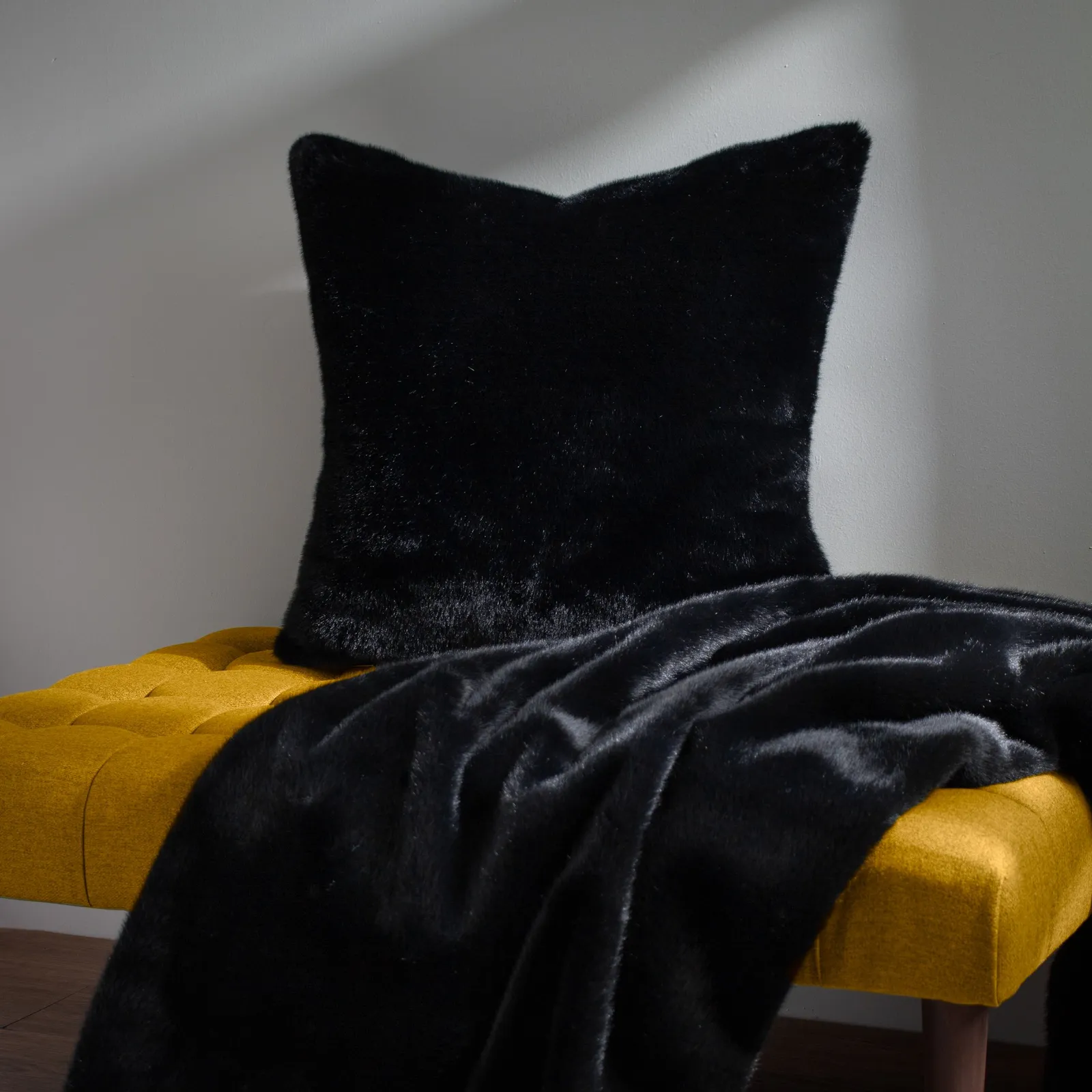 Paoletti Stanza Faux Fur Cushion in Jet Black 6