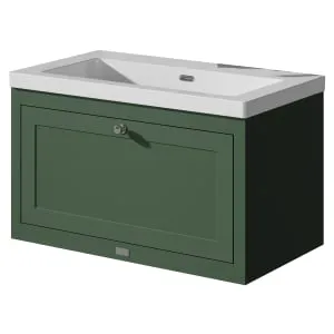 Bayswater Hartleigh Hunter Green Traditional Wall Hung Vanity Unit & 1 Tap Hole Modern Recessed Basin - 800mm 2